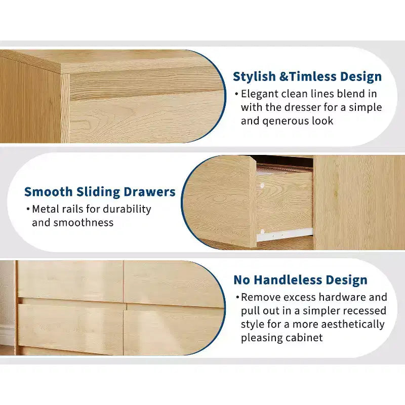 Commode de Ferme à 6 Tiroirs, Commode Large de 120 cm, Meuble de Rangement en Chêne Naturel pour Chambre à Coucher, Salon, Meuble TV