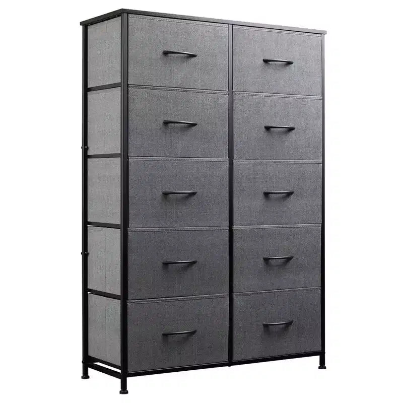 Optimal organization  Tall 10-drawer metal and fabric chest of drawers  Modern industrial style  For bedroom, dressing room, living room