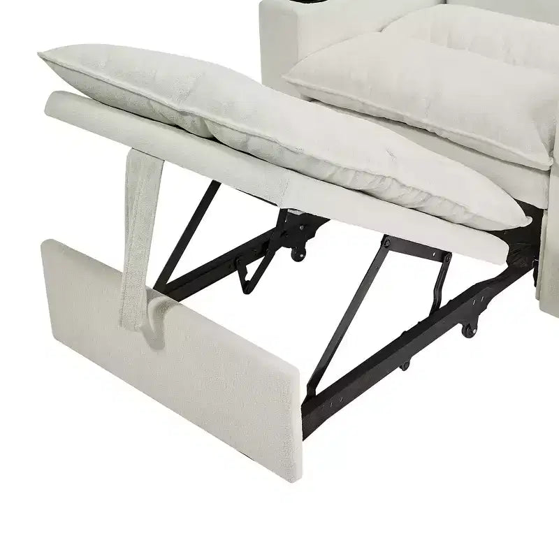 Fauteuil-lit convertible avec couchage escamotable et porte-gobelets, canapé-lit en velours litchi pour salon, chambre d'amis ou petit espace, crème