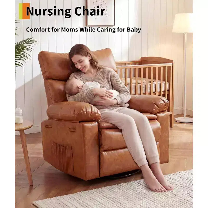 Fauteuil inclinable pivotant en similicuir, base ronde pivotante à 360°, fonction massage et chauffage, canapé individuel pour salon