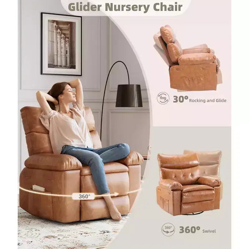 Fauteuil inclinable pivotant en similicuir, base ronde pivotante à 360°, fonction massage et chauffage, canapé individuel pour salon