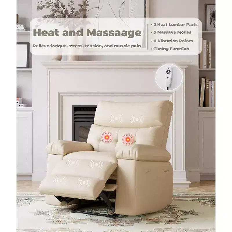 Fauteuil inclinable pivotant en similicuir, base ronde pivotante à 360°, fonction massage et chauffage, canapé individuel pour salon