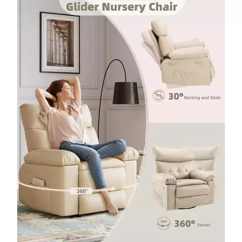 Fauteuil inclinable pivotant en similicuir, base ronde pivotante à 360°, fonction massage et chauffage, canapé individuel pour salon