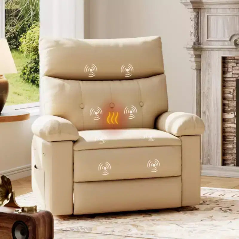 DobleePy 21.26 Inch PU Leather Swivel Rocker Recliner, 360 Swivel Round Base, Massage &amp; Heat Function, Single Sofa for Living Room
