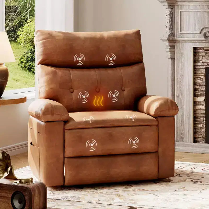 Fauteuil inclinable pivotant en similicuir, base ronde pivotante à 360°, fonction massage et chauffage, canapé individuel pour salon