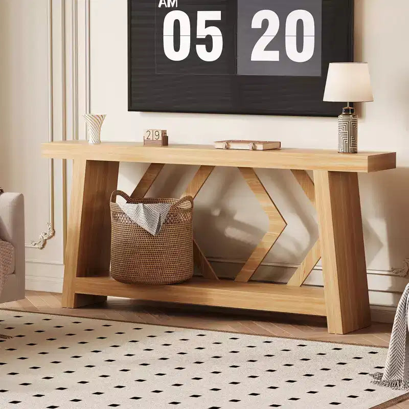 Console en bois massif, table de canapé étroite extra longue à 2 niveaux pour entrée, couloir, salon