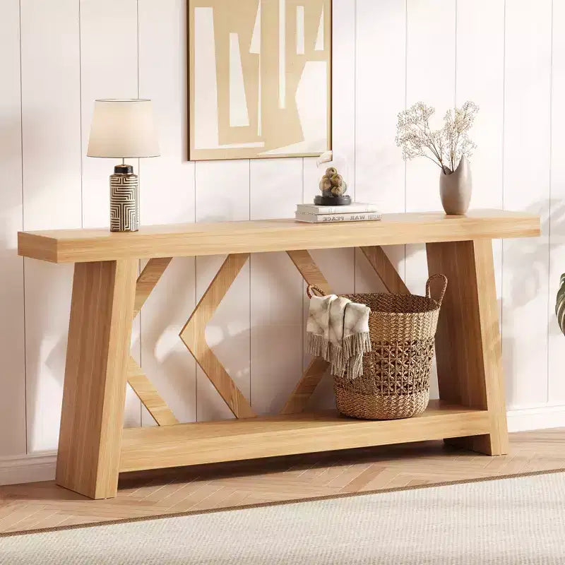 Console en bois massif, table de canapé étroite extra longue à 2 niveaux pour entrée, couloir, salon