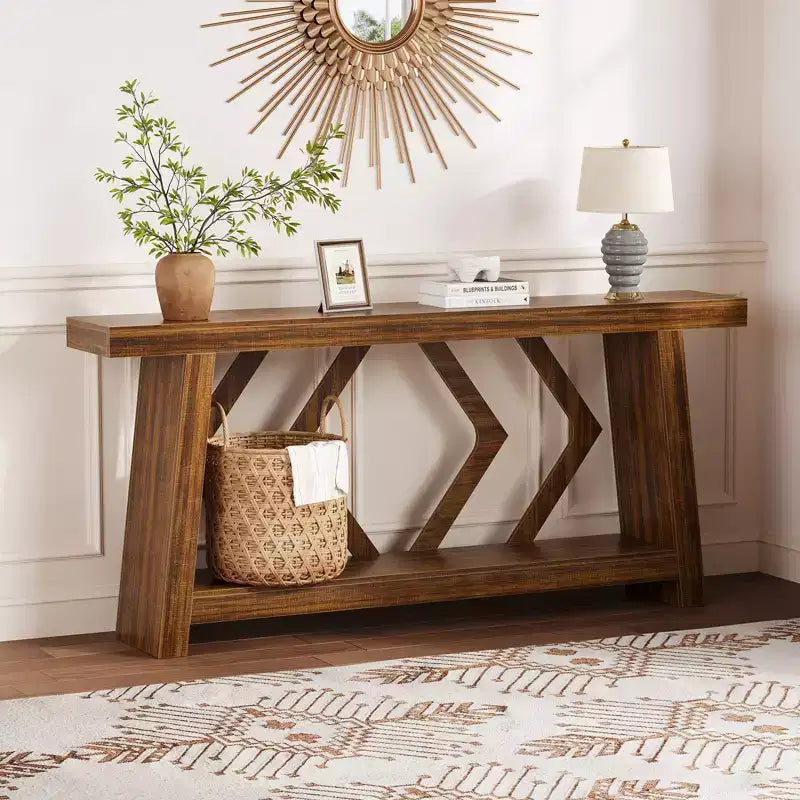 COZONY 70.9 All-Wood Console Table, Extra Long 2-Tier Narrow Sofa Table for Entryway Hallway Living Room