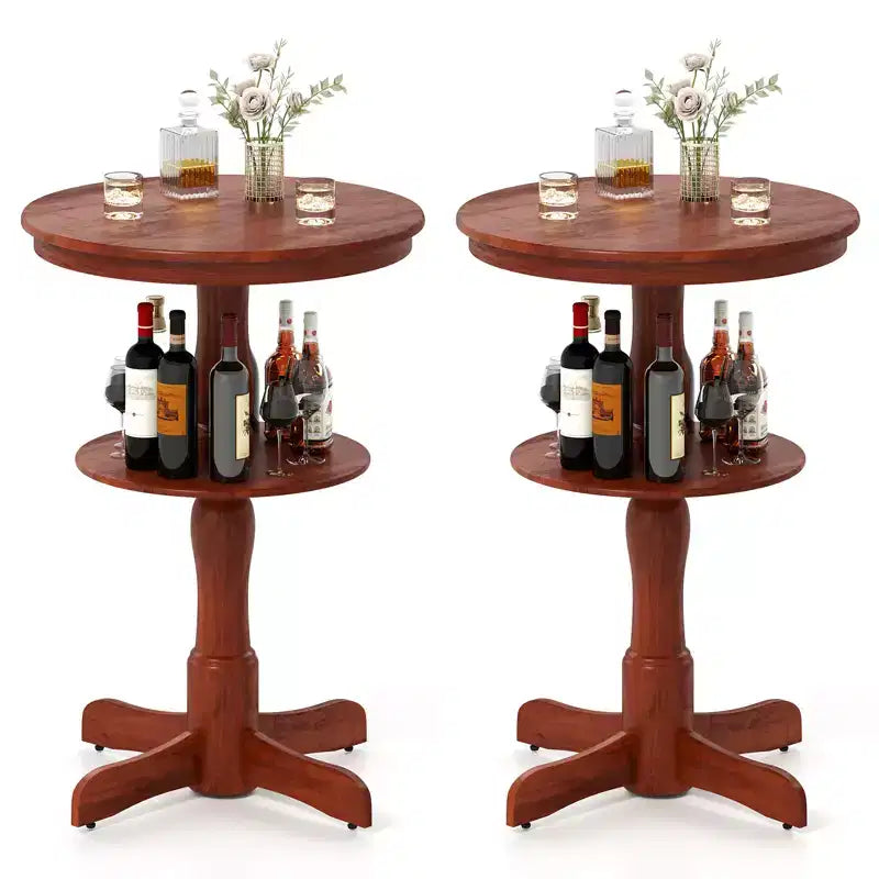 Costway 2PCS 2-Tier Round High Top Table w/ Storage Shelf &amp; Pedestal Base for Kitchen