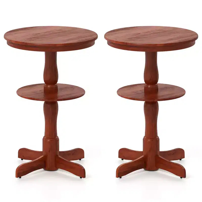2 tables hautes rondes à 2 niveaux avec étagère de rangement et pied colonne pour cuisine