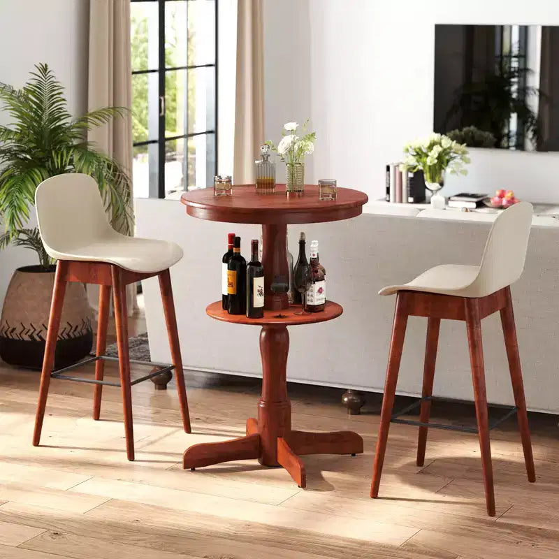 2 tables hautes rondes à 2 niveaux avec étagère de rangement et pied colonne pour cuisine