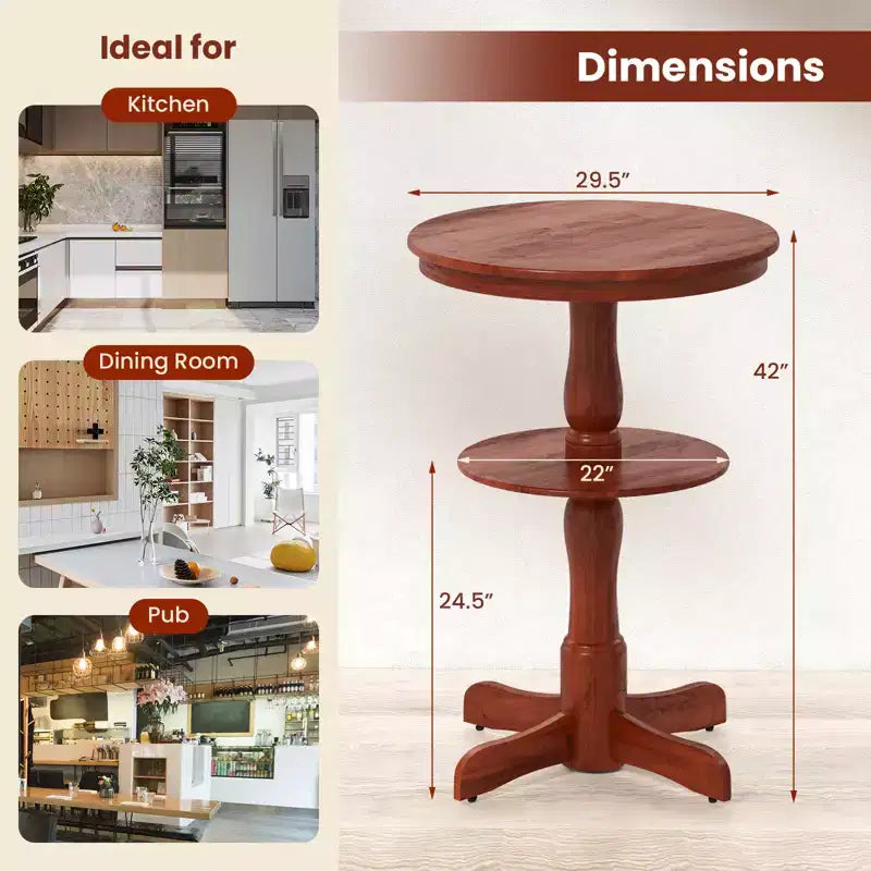 2 tables hautes rondes à 2 niveaux avec étagère de rangement et pied colonne pour cuisine