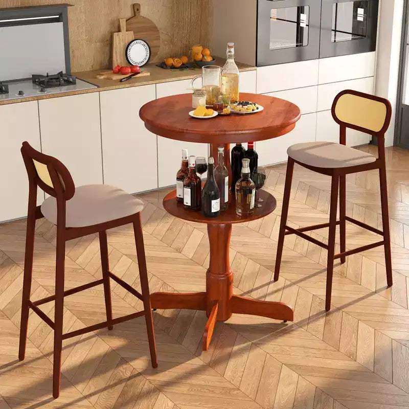2 tables hautes rondes à 2 niveaux avec étagère de rangement et pied colonne pour cuisine