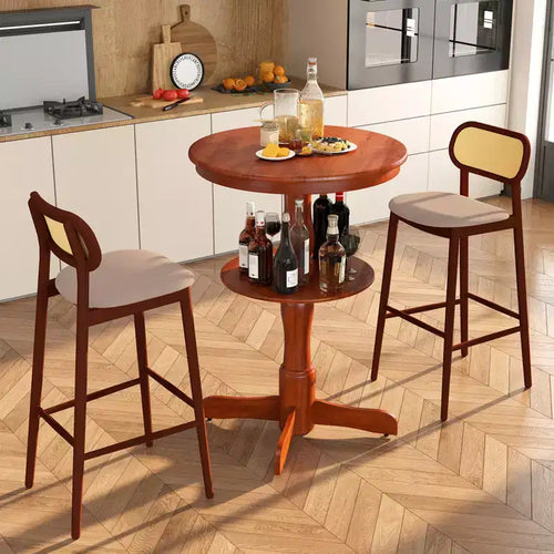 2 tables hautes rondes à 2 niveaux avec étagère de rangement et pied colonne pour cuisine