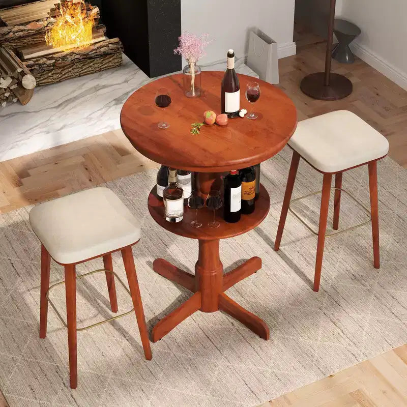 2 tables hautes rondes à 2 niveaux avec étagère de rangement et pied colonne pour cuisine