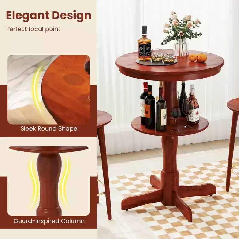 2 tables hautes rondes à 2 niveaux avec étagère de rangement et pied colonne pour cuisine