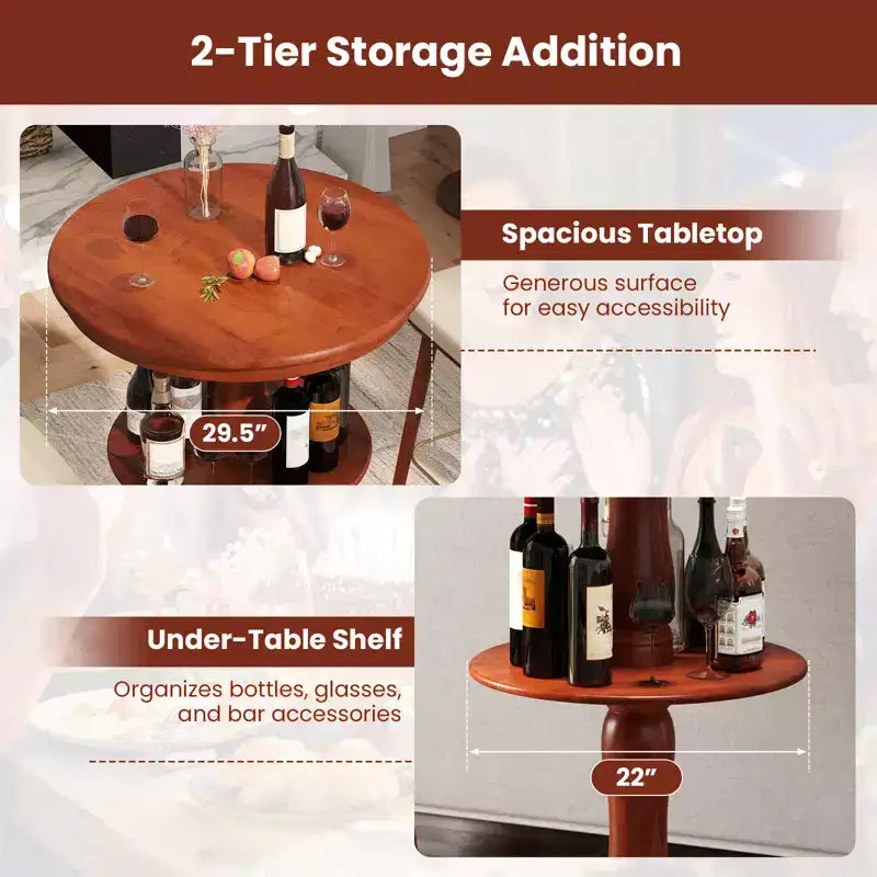 2 tables hautes rondes à 2 niveaux avec étagère de rangement et pied colonne pour cuisine