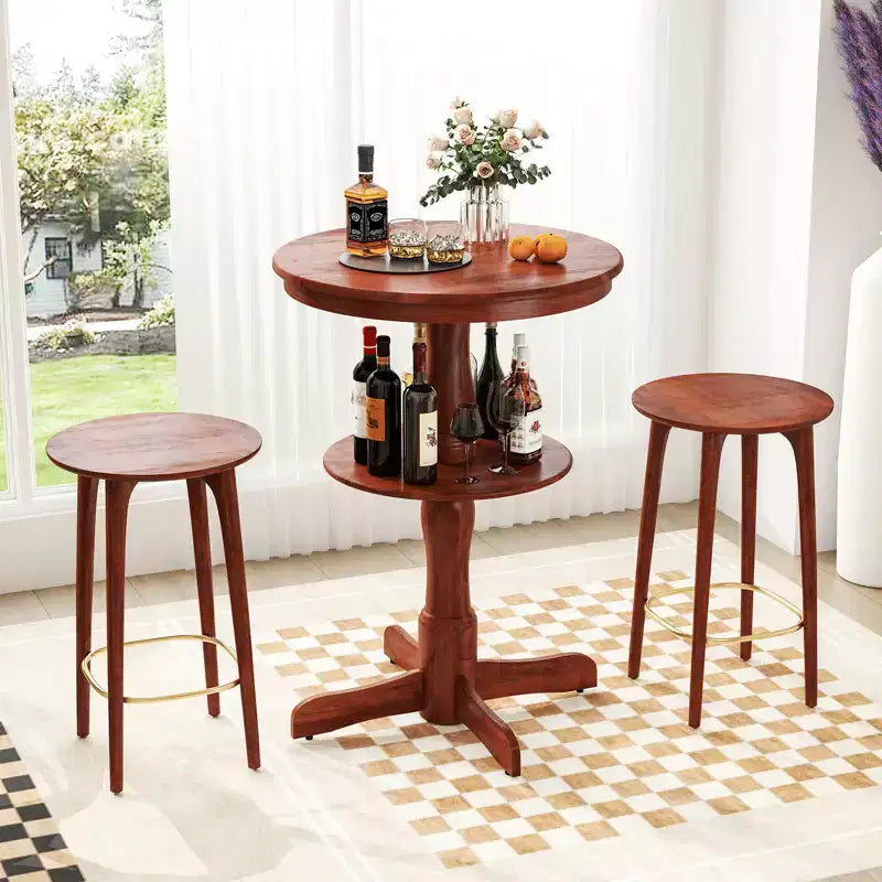 2 tables hautes rondes à 2 niveaux avec étagère de rangement et pied colonne pour cuisine