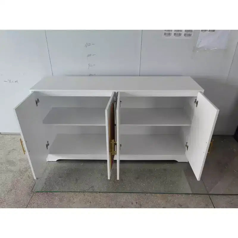 Meuble de rangement buffet en rotin 59 po avec 4 portes, étagère fixe et poignées en métal