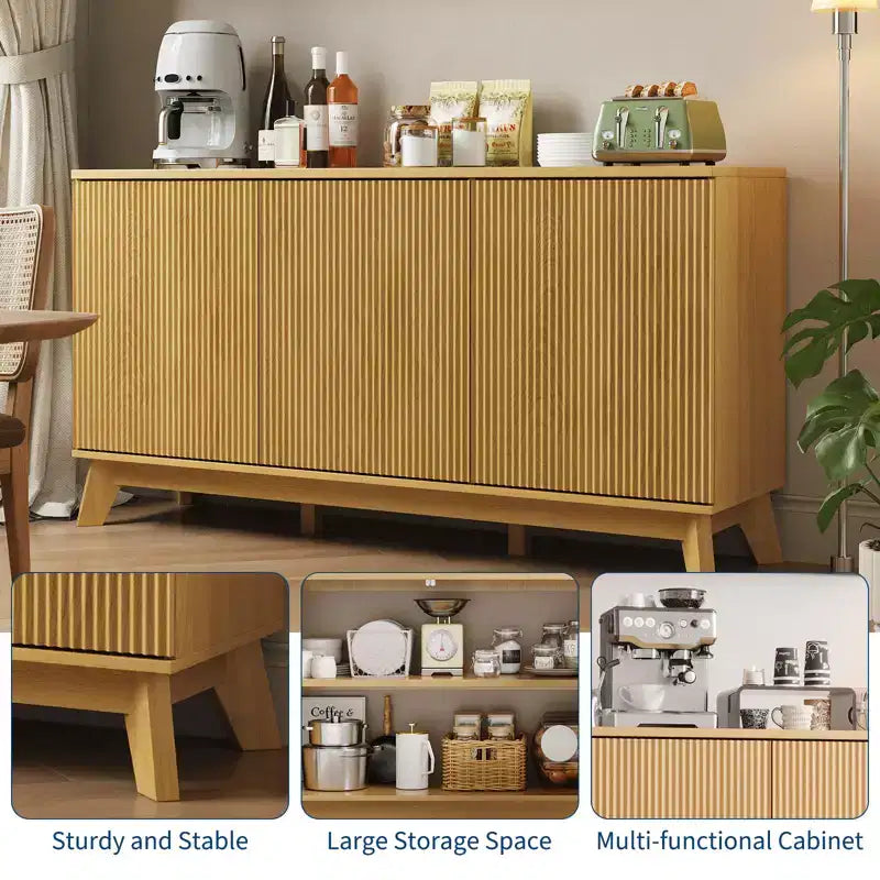 Buffet Bahut de Ferme Moderne 147 cm avec 3 Portes, Étagères Réglables