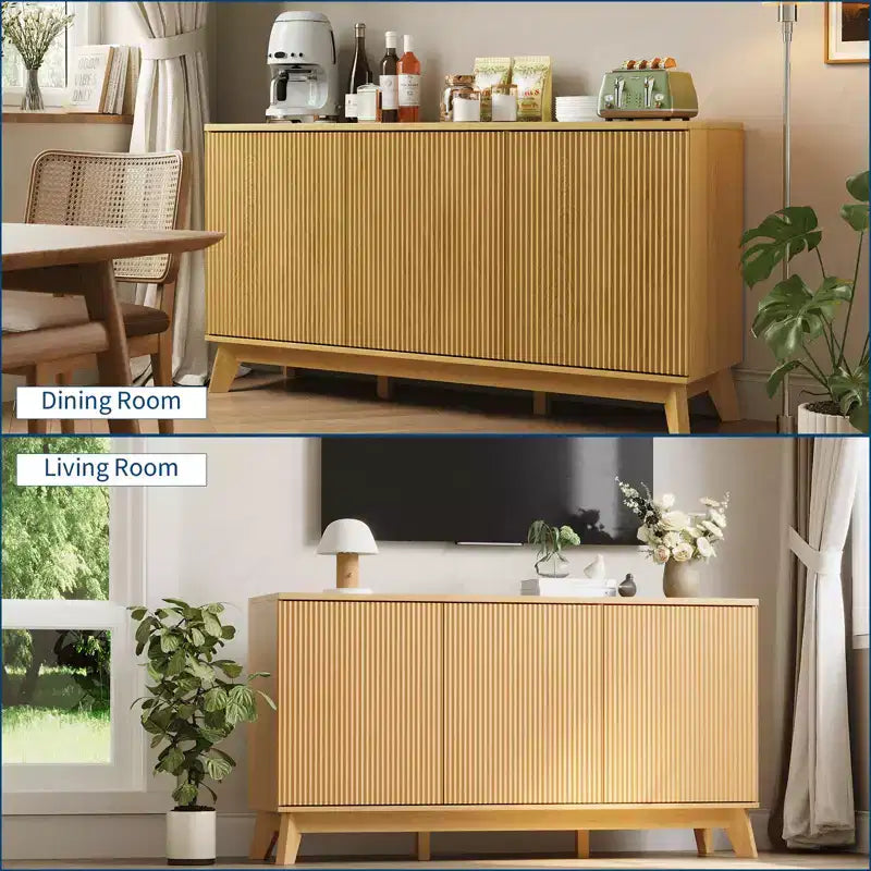 Buffet Bahut de Ferme Moderne 147 cm avec 3 Portes, Étagères Réglables