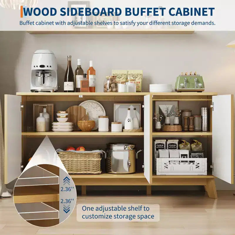 Buffet Bahut de Ferme Moderne 147 cm avec 3 Portes, Étagères Réglables