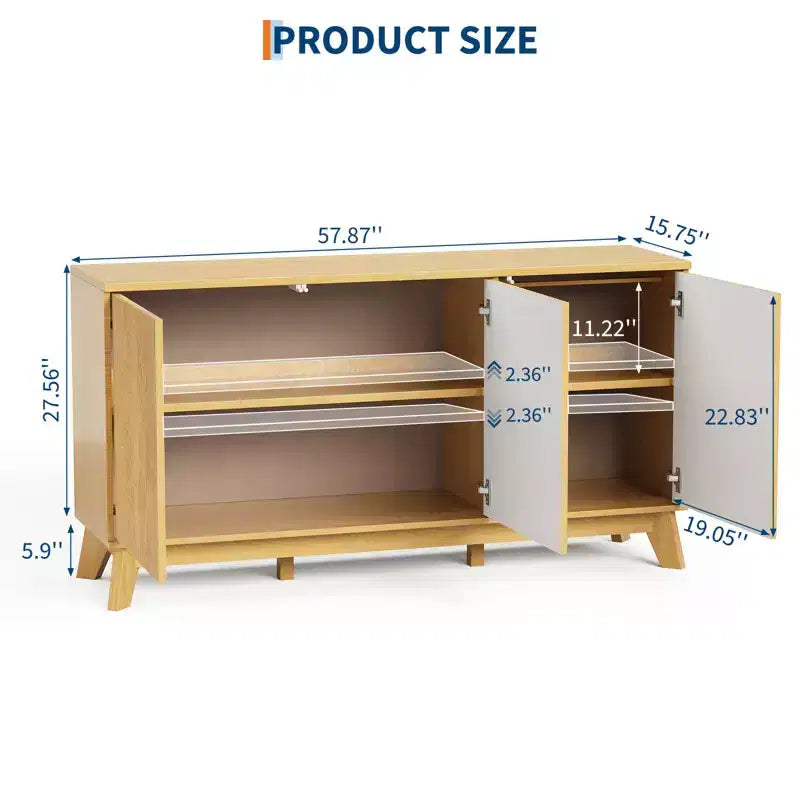 Buffet Bahut de Ferme Moderne 147 cm avec 3 Portes, Étagères Réglables