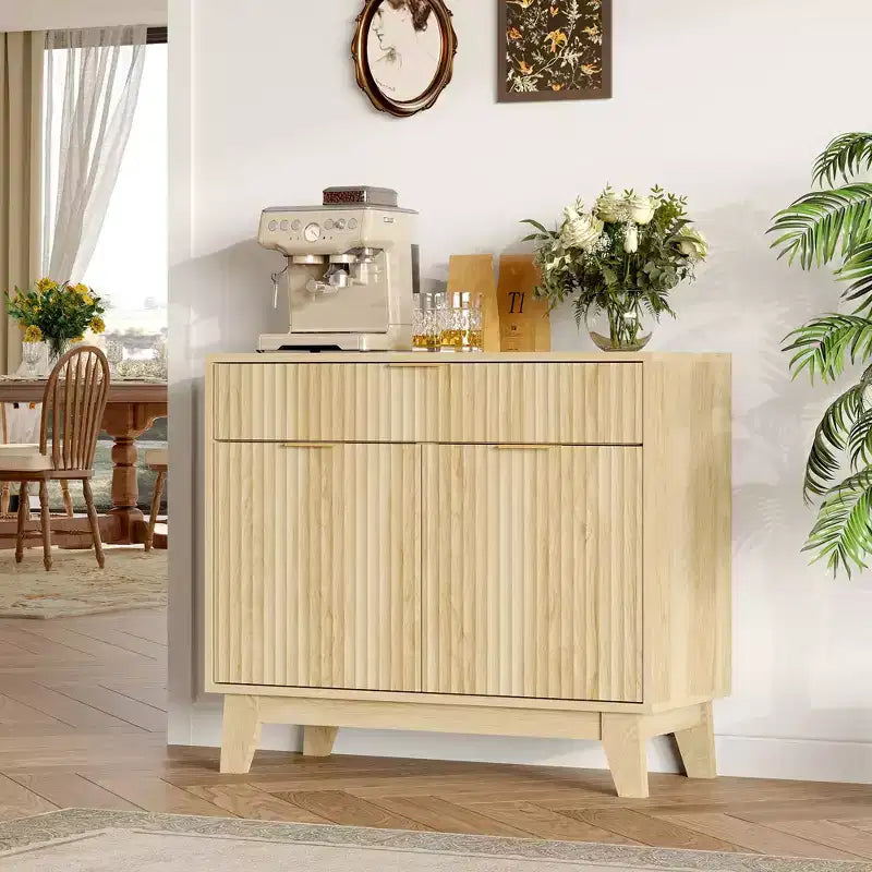 Fluted Buffet Cabinet with Storage, Sideboard Cabinet with Adjustable Shelf and Drawer