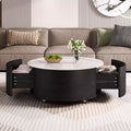 Whisen Modern Round Coffee Table with Sintered Stone Top, 2 Drawers &amp; Rolling Casters