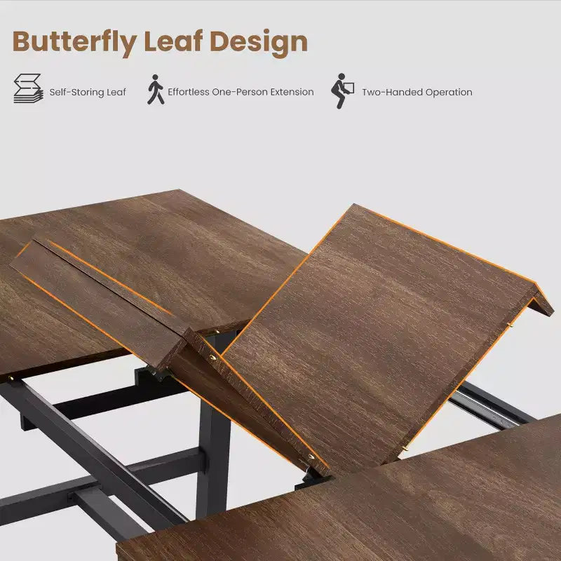 Table de salle à manger industrielle extensible 63-83 po pour 6-8 personnes - Table de cuisine extensible avec cadre en métal robuste pour salle à manger, cuisine et fêtes