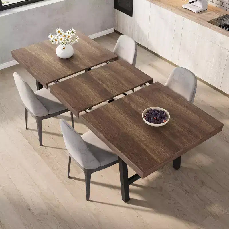 Table de salle à manger industrielle extensible 63-83 po pour 6-8 personnes - Table de cuisine extensible avec cadre en métal robuste pour salle à manger, cuisine et fêtes