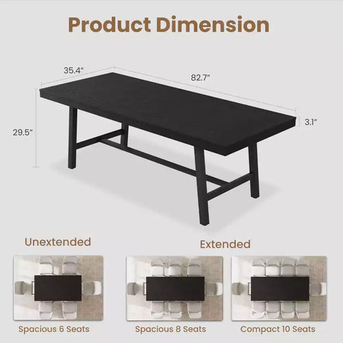 Table de salle à manger industrielle extensible 63-83 po pour 6-8 personnes - Table de cuisine extensible avec cadre en métal robuste pour salle à manger, cuisine et fêtes