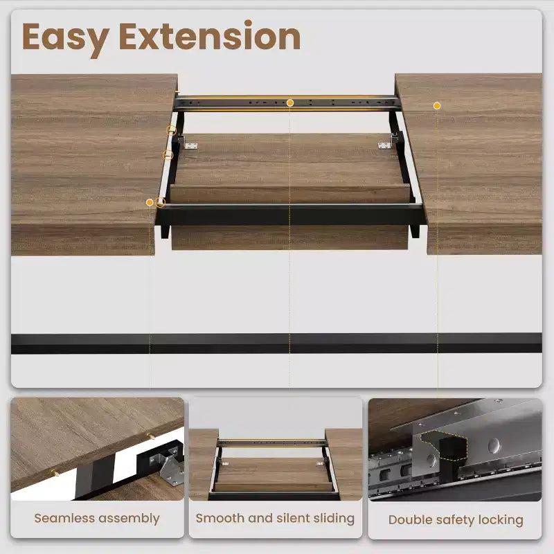 Table de salle à manger industrielle extensible 63-83 po pour 6-8 personnes - Table de cuisine extensible avec cadre en métal robuste pour salle à manger, cuisine et fêtes