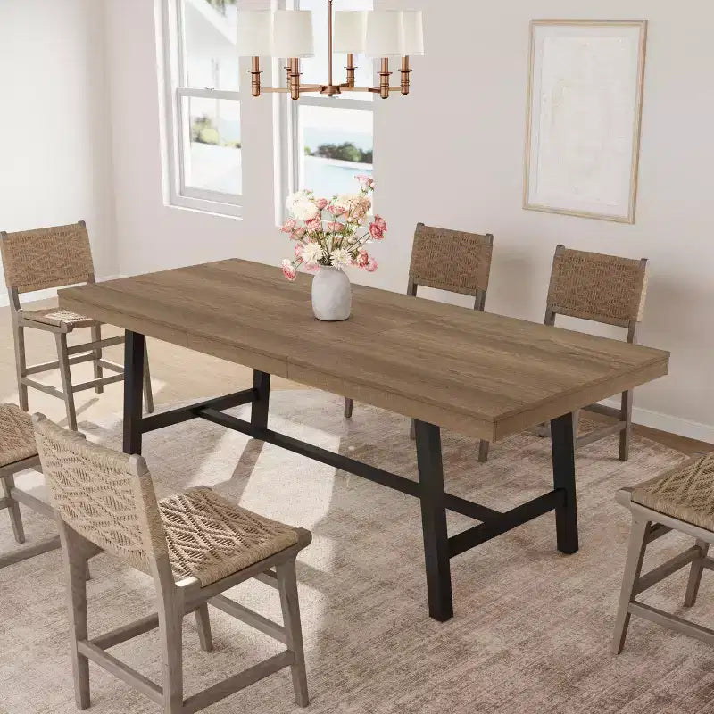 Table de salle à manger industrielle extensible 63-83 po pour 6-8 personnes - Table de cuisine extensible avec cadre en métal robuste pour salle à manger, cuisine et fêtes