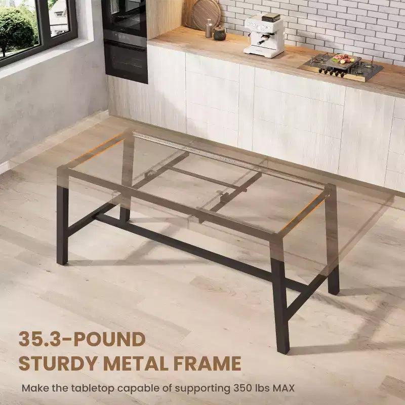 Table de salle à manger industrielle extensible 63-83 po pour 6-8 personnes - Table de cuisine extensible avec cadre en métal robuste pour salle à manger, cuisine et fêtes