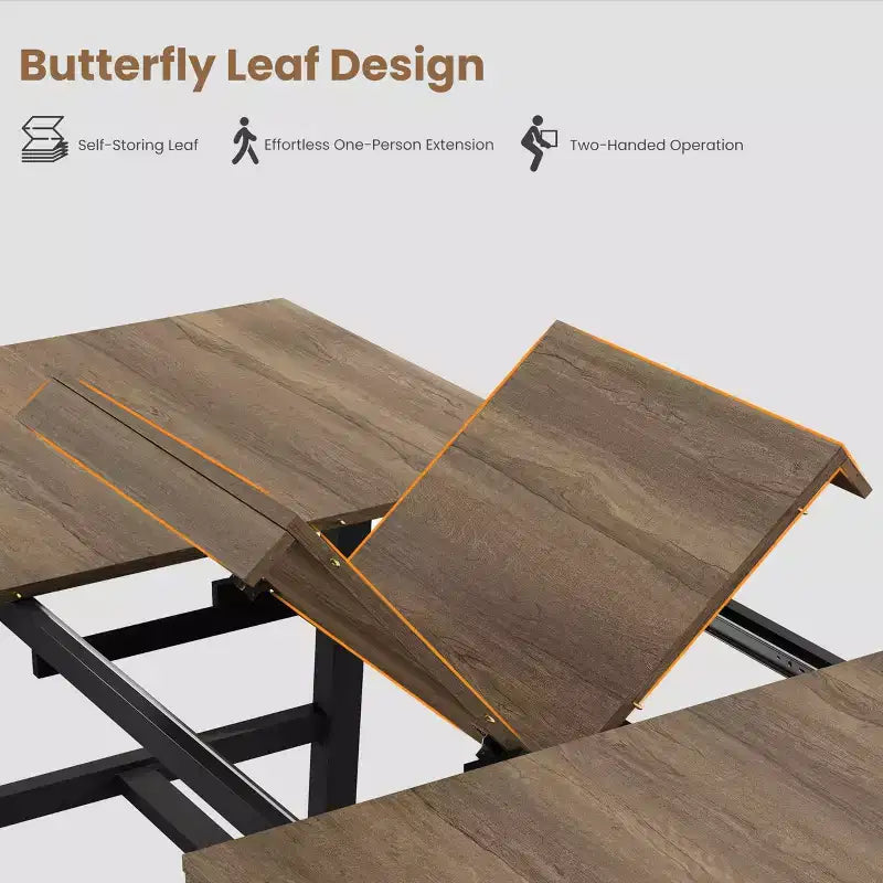 Table de salle à manger industrielle extensible 63-83 po pour 6-8 personnes - Table de cuisine extensible avec cadre en métal robuste pour salle à manger, cuisine et fêtes