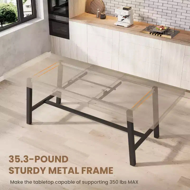Table de salle à manger industrielle extensible 63-83 po pour 6-8 personnes - Table de cuisine extensible avec cadre en métal robuste pour salle à manger, cuisine et fêtes