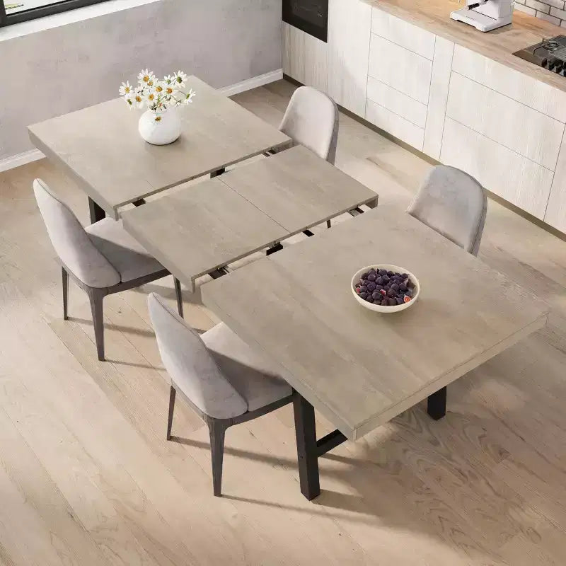 Table de salle à manger industrielle extensible 63-83 po pour 6-8 personnes - Table de cuisine extensible avec cadre en métal robuste pour salle à manger, cuisine et fêtes