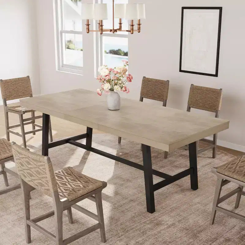 Table de salle à manger industrielle extensible 63-83 po pour 6-8 personnes - Table de cuisine extensible avec cadre en métal robuste pour salle à manger, cuisine et fêtes