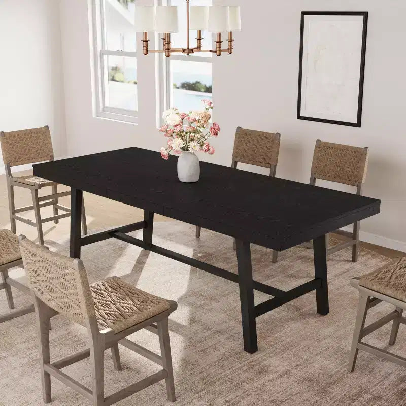 Table de salle à manger industrielle extensible 63-83 po pour 6-8 personnes - Table de cuisine extensible avec cadre en métal robuste pour salle à manger, cuisine et fêtes
