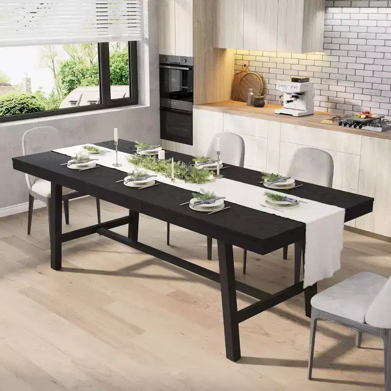 63-83 Extendable Industrial Dining Table for 6-8 People - Heavy Duty Metal Frame Expandable Kitchen Table for Dining Room, Kitchen &amp; Parties