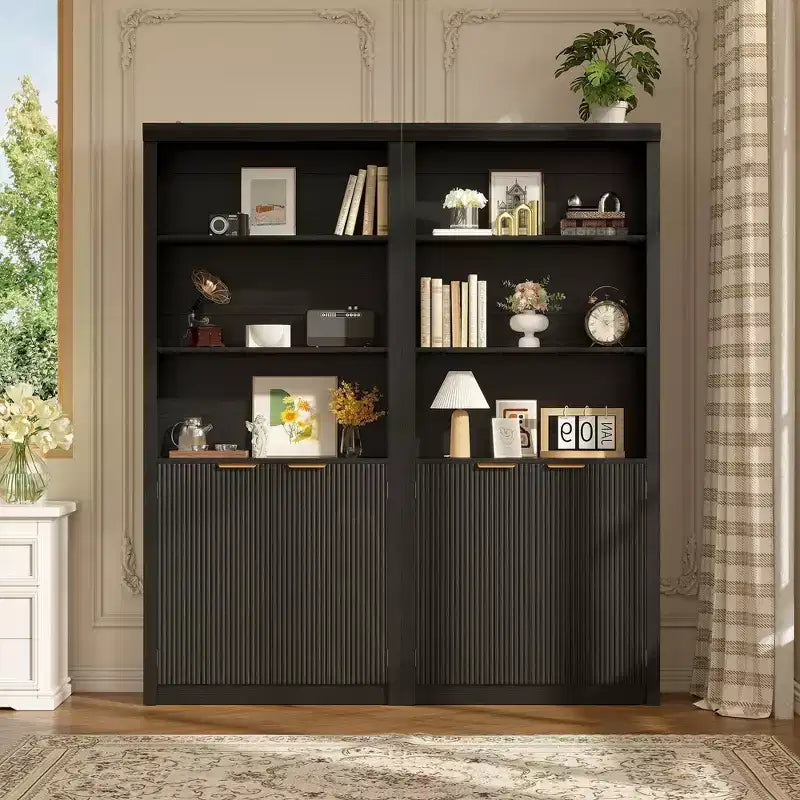 Bibliothèque haute à 5 niveaux avec portes et tiroir, 80 cm de large, étagère moderne autoportante, meuble de rangement réglable pour bureau à domicile ou salon