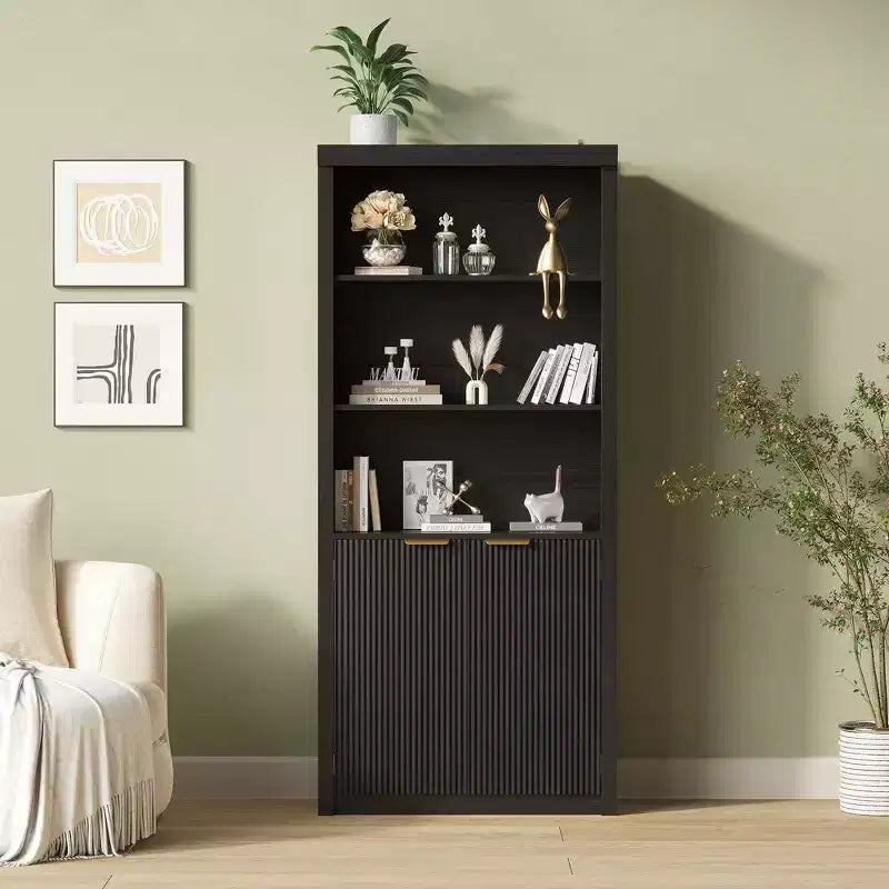Bibliothèque haute à 5 niveaux avec portes et tiroir, 80 cm de large, étagère moderne autoportante, meuble de rangement réglable pour bureau à domicile ou salon