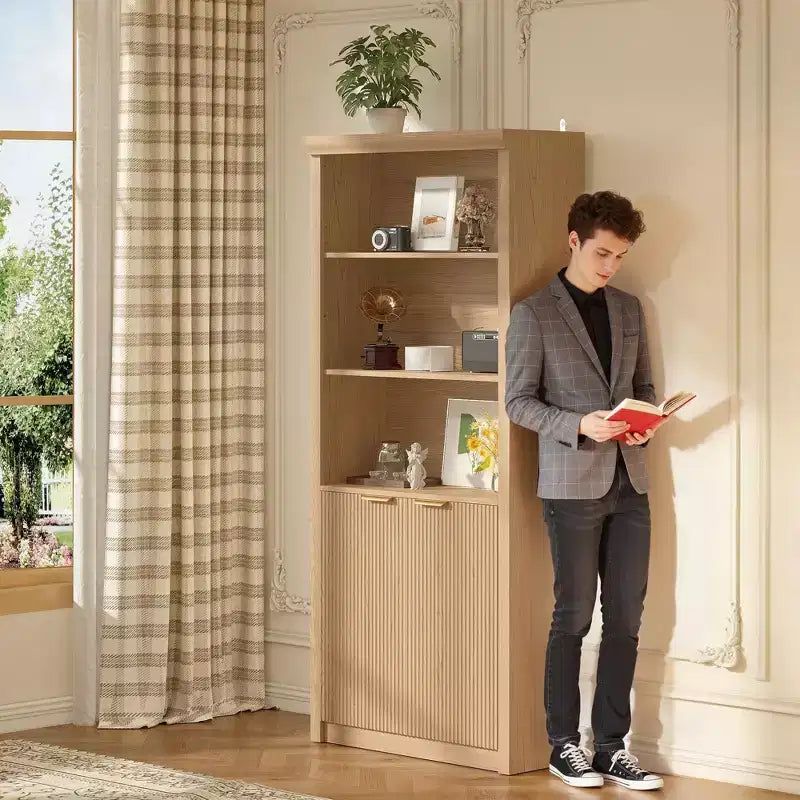 Bibliothèque haute à 5 niveaux avec portes et tiroir, 80 cm de large, étagère moderne autoportante, meuble de rangement réglable pour bureau à domicile ou salon