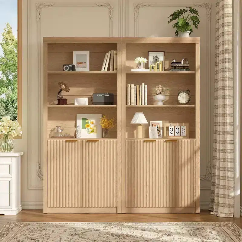 Bibliothèque haute à 5 niveaux avec portes et tiroir, 80 cm de large, étagère moderne autoportante, meuble de rangement réglable pour bureau à domicile ou salon
