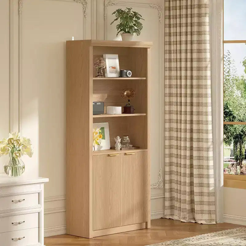 Bibliothèque haute à 5 niveaux avec portes et tiroir, 80 cm de large, étagère moderne autoportante, meuble de rangement réglable pour bureau à domicile ou salon