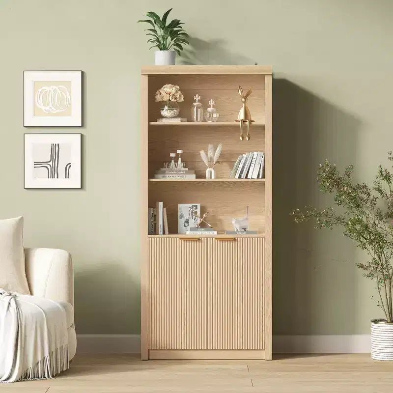Bibliothèque haute à 5 niveaux avec portes et tiroir, 80 cm de large, étagère moderne autoportante, meuble de rangement réglable pour bureau à domicile ou salon