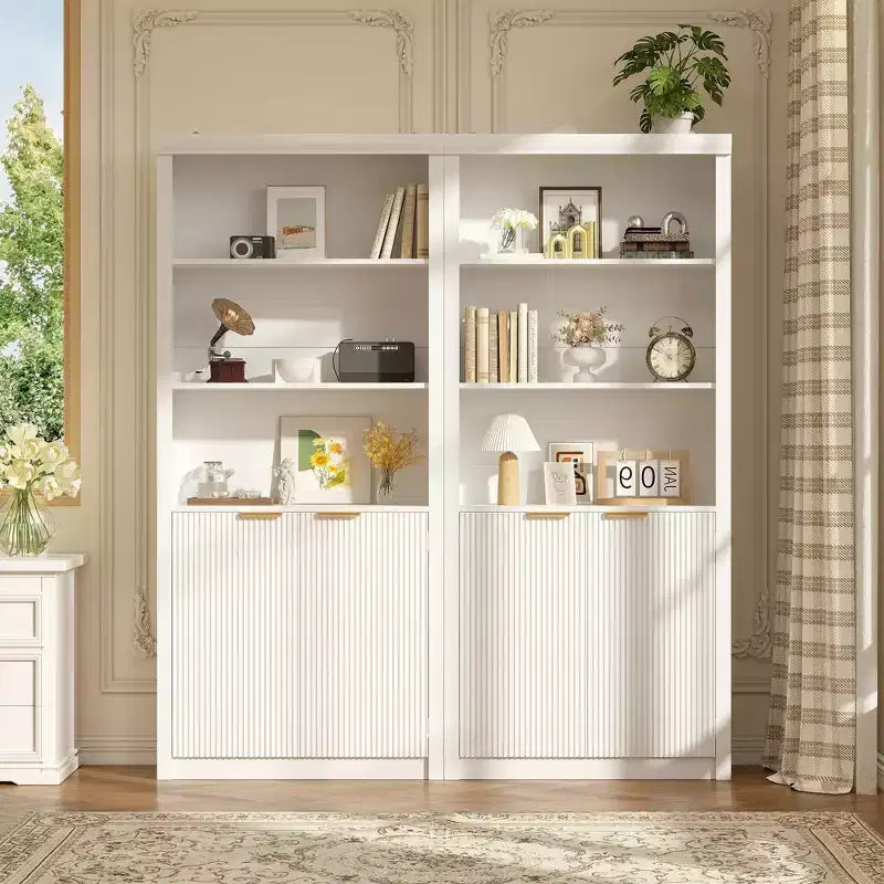 Bibliothèque haute à 5 niveaux avec portes et tiroir, 80 cm de large, étagère moderne autoportante, meuble de rangement réglable pour bureau à domicile ou salon