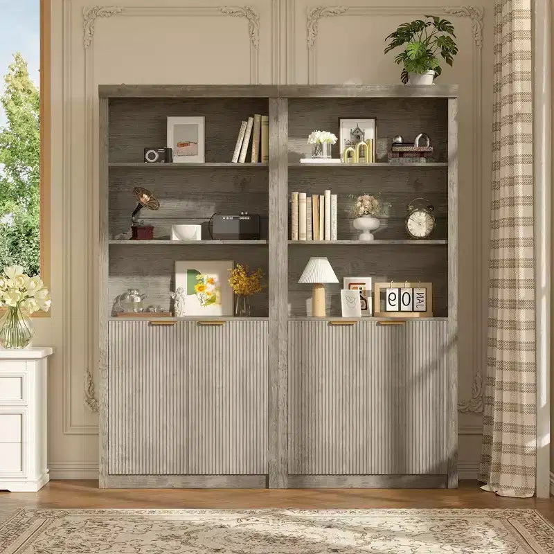 Bibliothèque haute à 5 niveaux avec portes et tiroir, 80 cm de large, étagère moderne autoportante, meuble de rangement réglable pour bureau à domicile ou salon