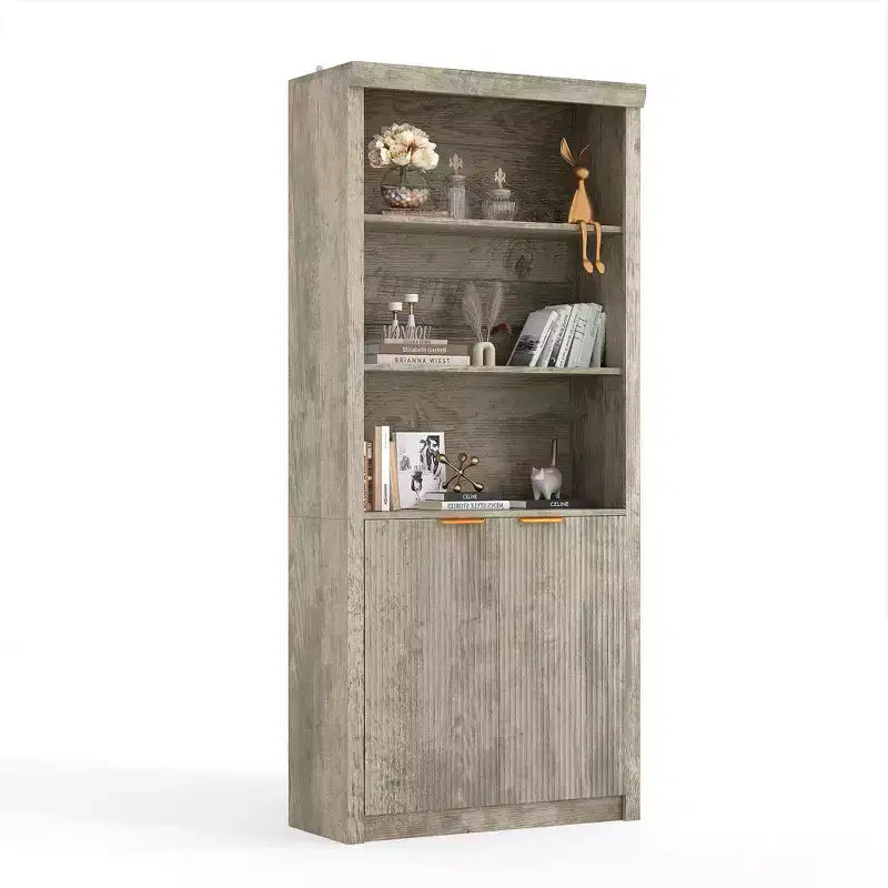Bibliothèque haute à 5 niveaux avec portes et tiroir, 80 cm de large, étagère moderne autoportante, meuble de rangement réglable pour bureau à domicile ou salon
